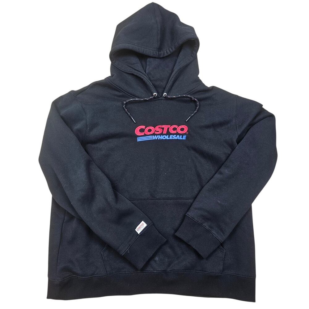 COSTCO Wholesale Logo Hoodie Mens XL Black Pullover Sweater Embroidered Graphic